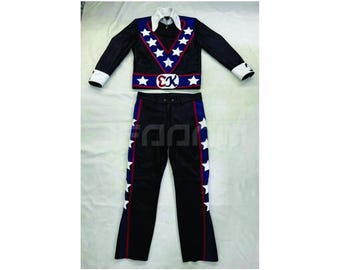Evel Knevel Hollywood Stuntman Genuine Cowhide Grade 5 Winter Wear Black Suit For Men: Custom Made Italian Leather Jacket And Pants