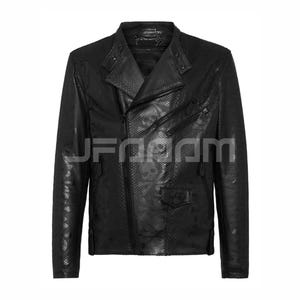 Giacca in pelle di serpente nera King Python, regalo di Natale, abbigliamento invernale: toppe con teschi multipli, pelle di serpente, outfit di tendenza OODT, giacca da motociclista