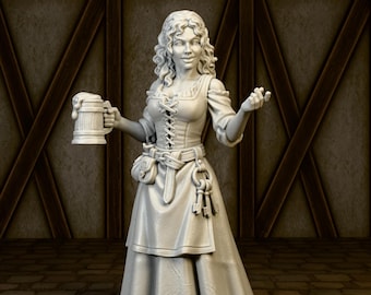 Servante de bar de taverne - Femme fantastique de table - Miniature D&D Donjons et Dragons 28 mm 32 mm