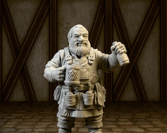 Barman de taverne nain - Fantastique de table - Miniature D&D Donjons et dragons 28 mm 32 mm