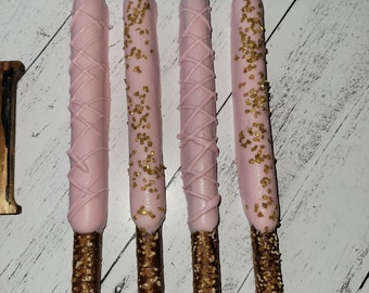 Pretzels cubiertos de chocolate Tema oro rosa