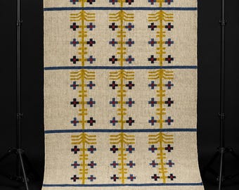 Multi Sizes Runner Rug for Stairs, Cream & Mustard Yellow Rug, Scandinavian Japandi Minimalist, Handwoven Geometric Indian Kilim, Custom