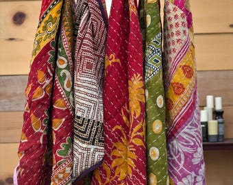 Set of 5 Kantha Cotton Tea Towels – Bright Bohemian Kitchen Use & Housewarming Gift