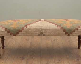 Upholstered Bench, Handmade Furniture, Footstool Bench, Kilim Rug Bench, Ottoman Bench, Aztec Bench, Farmhouse Decor,Footstool , BENCH 253