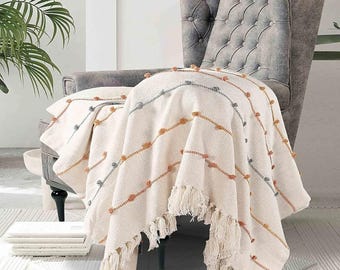 Turkish Cotton Bedspread Queen, Soft Organic Cotton Throw, Boho Bed Throw Blanket, Oversize Large Blanket, Lightweight Summer Coverlet