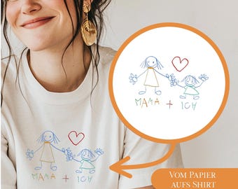 Personalisiertes Kinderzeichnung T-Shirt, Unisex Shirt, Kinderzeichnung Motiv personalisiert, Geschenk für Mütter, Weihnachten, Muttertag