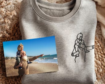 Personalisiertes Sweatshirt mit Line-Art Stickerei nach Foto, Geschenk für Freund, Partner oder Familie handmade Stickerei, Weihnachten