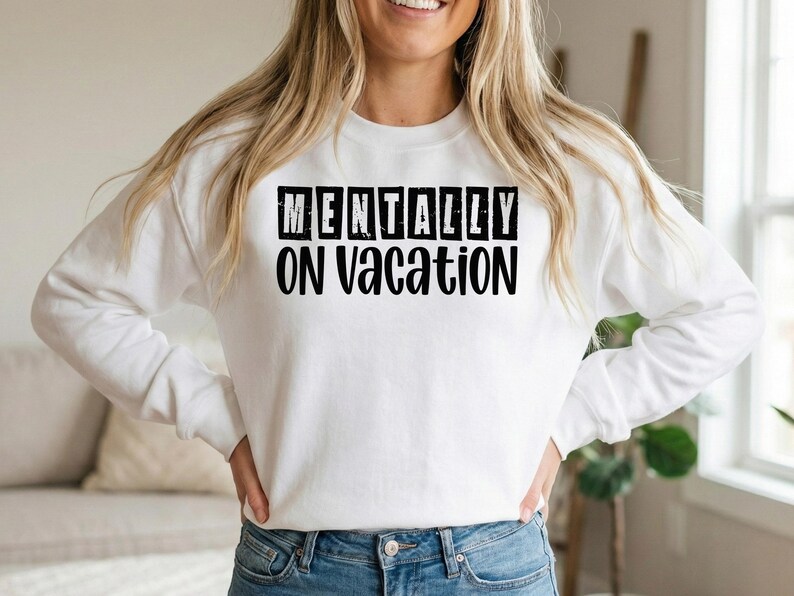 Digital png bundle in 4 colors featuring vacation mode quote.