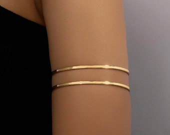 Gold Arm Cuff Bracelet, Minimalist Geometric Double Bar