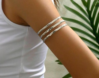 Minimalist Silver Metal Arm Cuff, Boho Upper Arm Bracelet