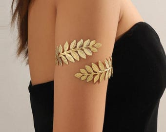 Gold Leaf Upper Arm Cuff, Swirl Armlet Bangle