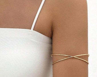 Gold Arm Cuff Bracelet: Adjustable Double Layer Irron Alloy