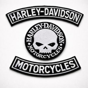 Harley Davidson Skull Aufnäher Set - 3 teilige Biker Motorrad Patches