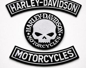 Harley Davidson Skull Aufnäher Set - 3 teilige Biker Motorrad Patches