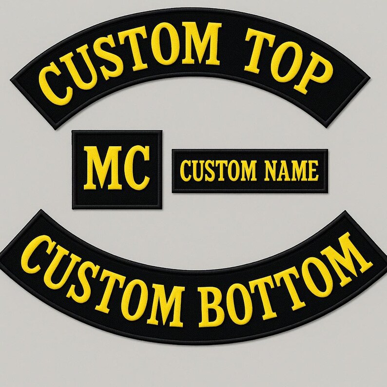 Embroidered Custom Biker Patch Set, Motorcycle Club Rockers, Pack ...
