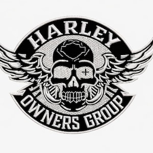 XXL geborduurde Harley Skull HOG-patch – Nakış İşlemeli klittenband en opgenaaide motorachterpatch
