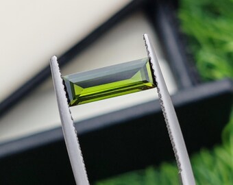 Natural Green Tourmaline Baguette Gemstone, 12x4mm Faceted Loose Stone for Rings