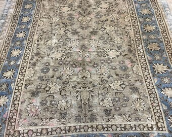 6’2” x 9’2” feet | Antique meşhed | Persian handmade design | blue brown colors | for living room | classic carpet | free shipping