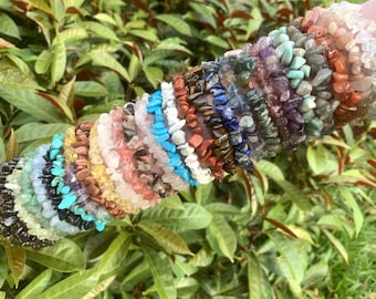 Natural Crystal Chip Bracelet, Genuine Gemstone Beaded Bracelet, Handmade Energy Jewelry, Unique Gift for Her, Minimalist Style