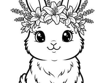 Happy Bunny Happy Spring Coloring book Digital Download PDF File