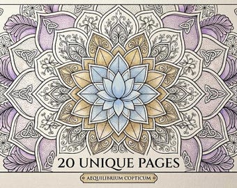 Lotus Mandala Coloring Page, Geometric Floral Design, Relaxation Meditation (Digital Download)