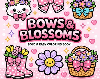 BOWS & BLOSSOMS Coloring Book Digital Download  Easy to Download  PNG File