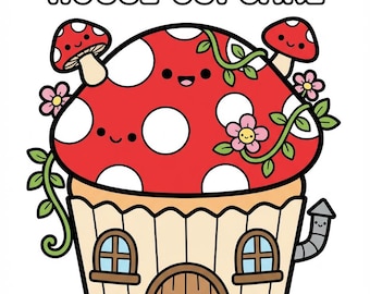 Kawaii Mushroom House Cupcake Coloring Pages | Kids, Adults (Digital Download)