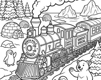 Vintage Train Coloring Book, Kids Activity, Polar Express Theme (Digital Download)