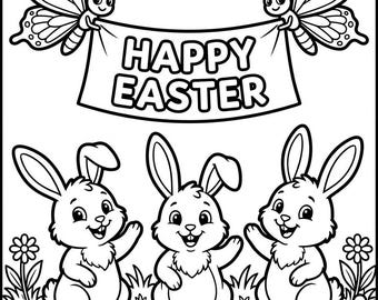 20 page Happy Easter Coloring book , Digital Download , PNG File