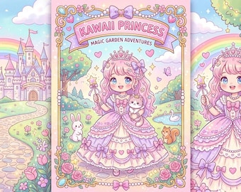 Kawaii Princess Coloring Book | Magic Garden Adventures (Digital Download)