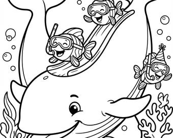 Deep Sea Discovery & Fantasy Coloring page Activity Digital Download PNG File