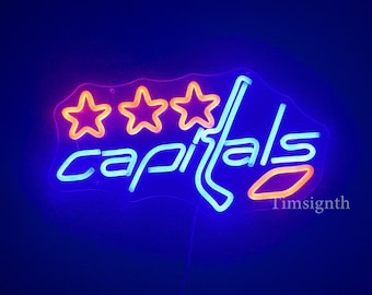 Washington Capitals Neon Sign, Ice Hockey LED Wall Decor, Man Cave Decor