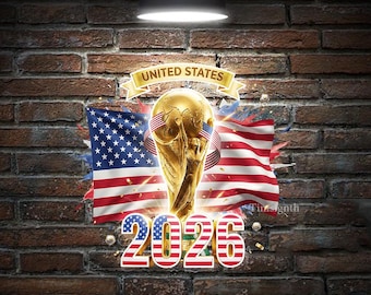 World Cup 2026 Neon Sign, USA, Mexico, Canada Soccer Nations Trophy