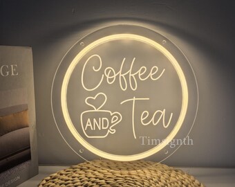 Coffee and Tea Neon Sign, Cafe Bar Decor, 3D Engraved