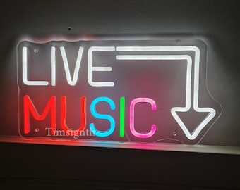 Live Music Neon Sign, Bar Decor, Music Studio (40x20cm)