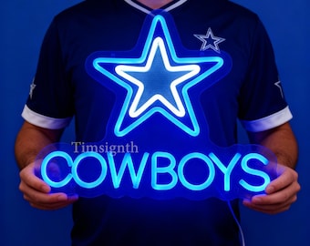 Handmade Dallas Cowboys LED Neon Sign, Sports Man Cave Decor