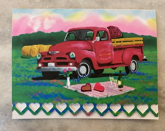 Little Red Truck Romantic Picnic hand-made card paper envelope, single