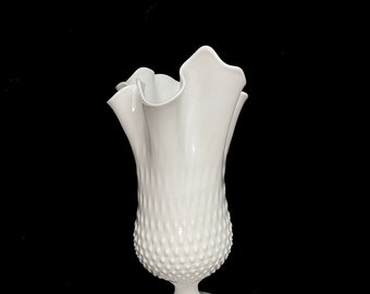 Fenton Vase White Hobnail Handkerchief Swung Large Free Shipping!