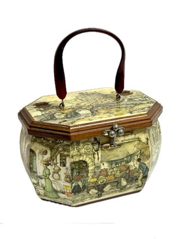 Anton Pieck Vintage Octagonal Box Purse Decoupage 