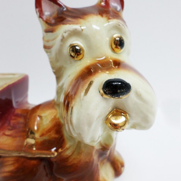 Planter Scotty Dog Planter Gold Trim Novelty Figurine Windowsill Planter Free Shipping!