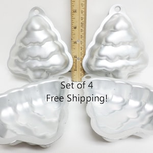 Jello Molds Christmas Tree Cake Pan Set of 4 Vintage Cupcake Cranberry Relish Pans Aluminum Free Shipping!