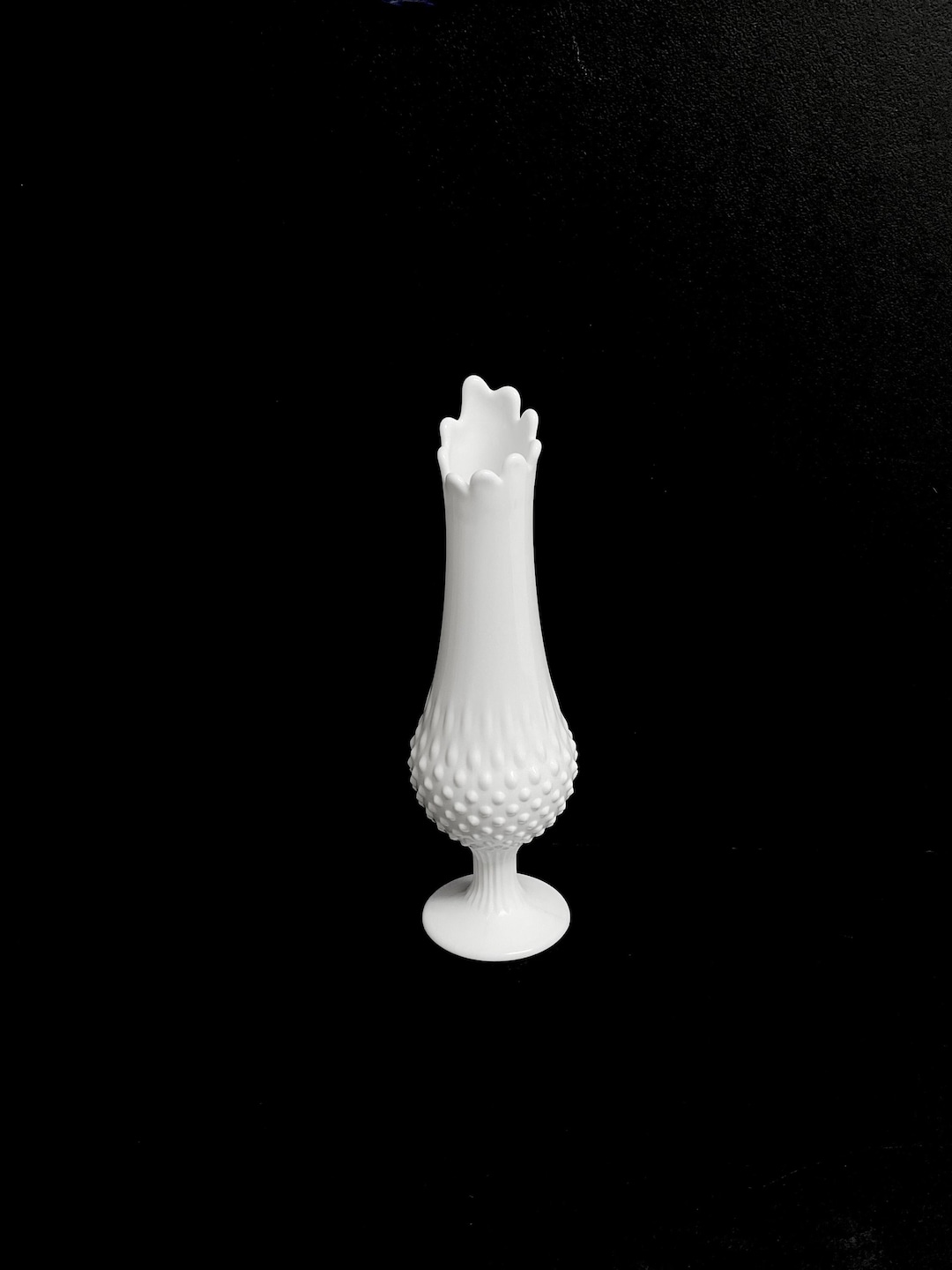 Fenton Pedestal Bud Vase White Hobnail 12 Inch Swung Free Etsy