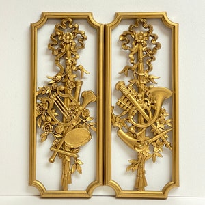 HOMCO Wall Decor Plaques Musical Theme Set of 2 Gold Free Shipping!