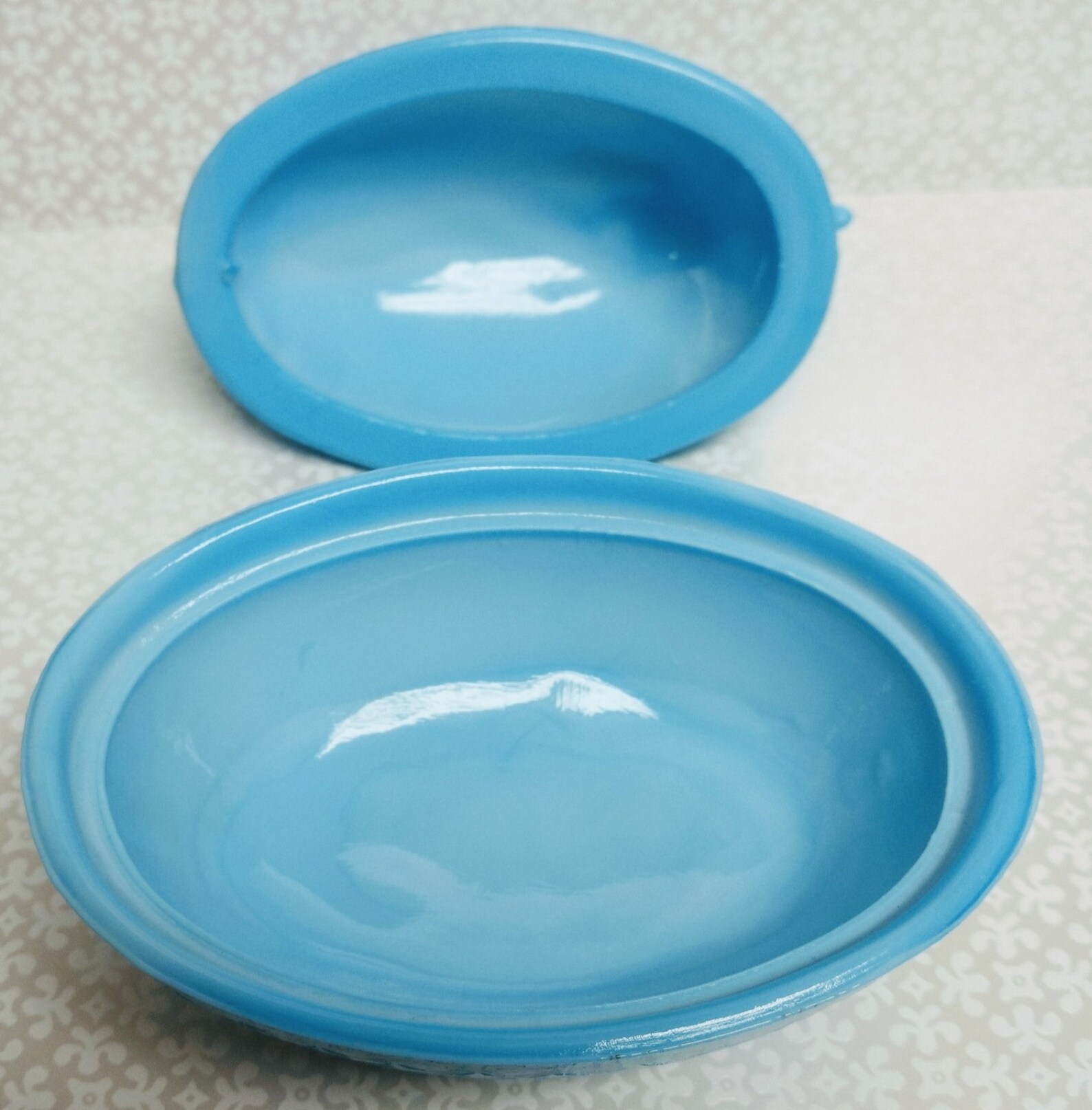 Hen on Nest Blue Slag Heisey or Imperial Glass H Diamond LOGO Easter