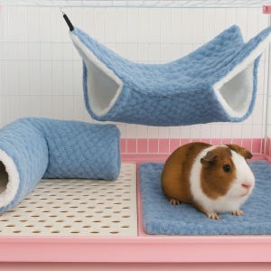Plüsch Meerschweinchen Bett Set, Hängematte, Tunnel & Matte: Meerschweinchen Zubehör, Meerschweinchen Tunnel, Meerschweinchen Versteck, Kleintierbett, Hamster