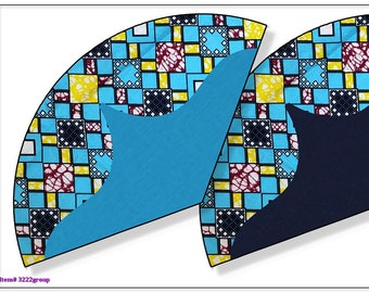 Washable Hand Fan Ankara Aqua Squares Baroque style