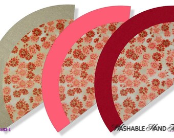 Coral & red Cherry Blossoms on beige Washable Hand Held Fan