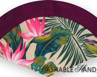Washable Hand Fan Pink & Berry Tropical Flowers