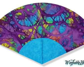 Purple Aqua Batik Washable Hand Fan