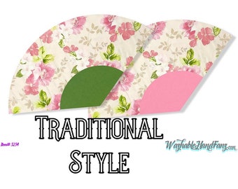 Pink & Green Blooming Roses Washable Hand Fan Traditional Style